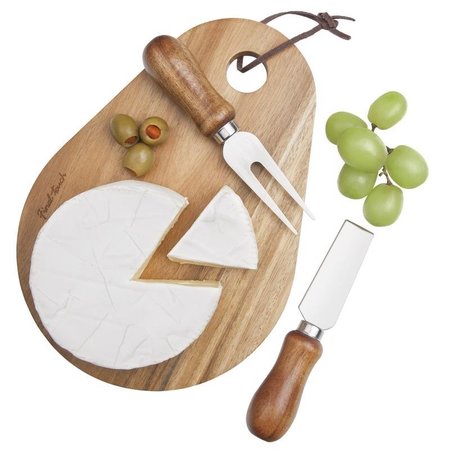 FINAL TOUCH 7 in. L X 7.5 in. W X 1.6 in. Acacia Wood Cheese Board with Slicer FTA7081